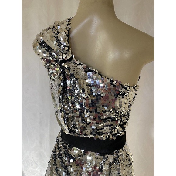 NWT Carven Sequin Dress One Shoulder Silver Metallic Asymmetric Sheath 3… - Picture 9 of 14